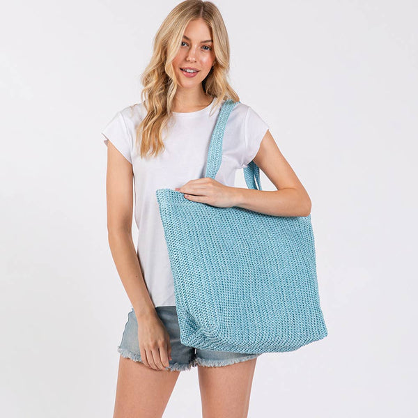 Solid Crochet Straw Tote Bag / Beach Bag
: Beige - Lulu Bella Boutique