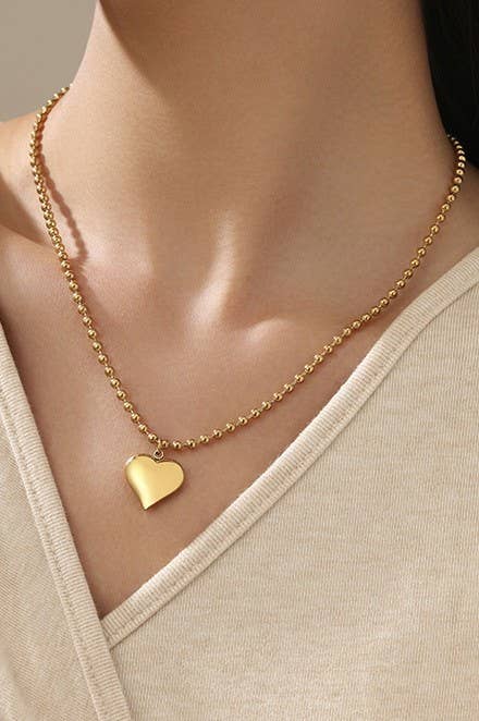 18K STAINLESS STEEL TARNISH FREE HEART NECKLACE | 40NK389: Gold