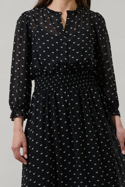 Rosaly Bow Irene Smocked Midi Dress: BLACK-WHITE