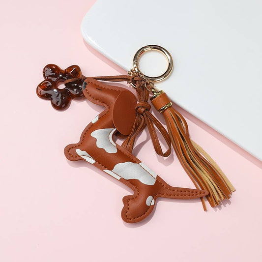 DAPPLED DACHSHUND VEGAN LEATHER BAG CHARM: BROWN