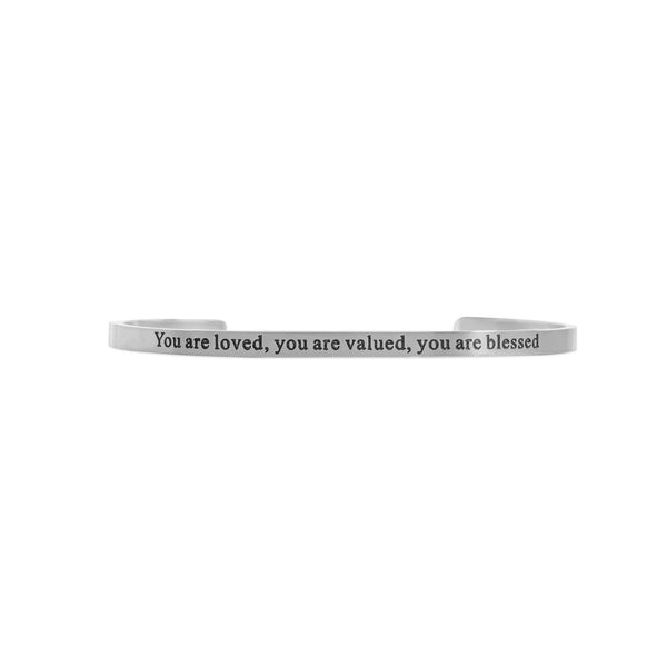 18K Gold PVD You are Loved Engraved Bangle Bracelet: Gold