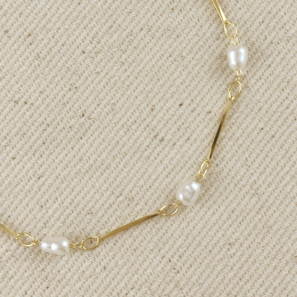 18k Gold Filled Pearl Bead & Straw Bracelet - Lulu Bella Boutique