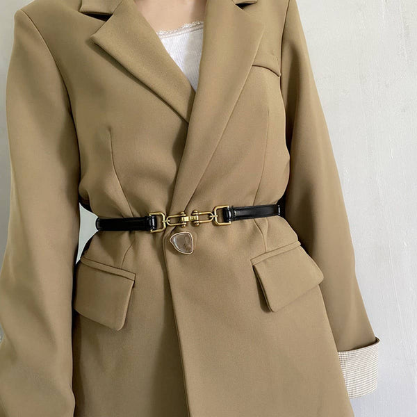 WAIST-HUGGING VINTAGE MATTE THIN BELT_CWABE0647: Brown / (OS) 2 - Lulu Bella Boutique