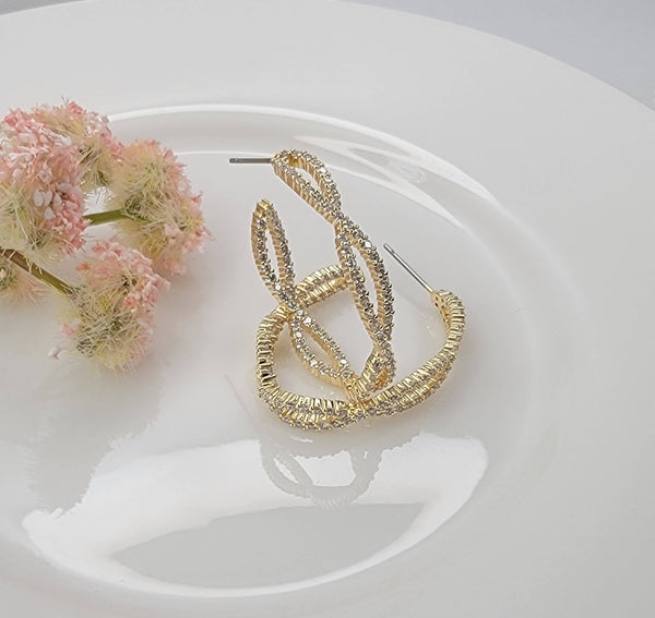 BRAIDED CZ HOOP EARRINGS.: GOLD - Lulu Bella Boutique