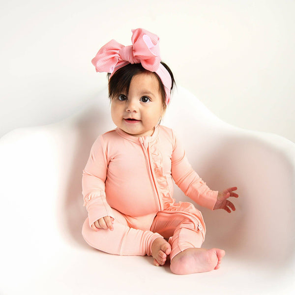 Bamboo Baby Pajama Sleepies Little Baby Ruffle Zip Olivia Pink: 0-3m