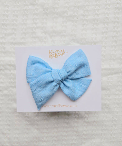 Large Handtied Bow on Clip • Textured Frosty Blue - Lulu Bella Boutique