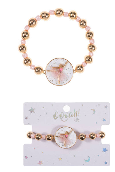 Round Shaped Ballerina Kids Stretch Bracelet: WHT / ONE