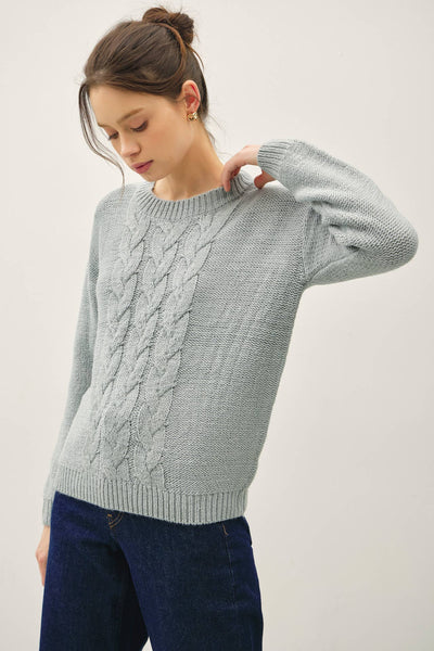 COZY CABLE KNIT DETAIL SWEATER TOP : RETRO BLUE / S - Lulu Bella Boutique