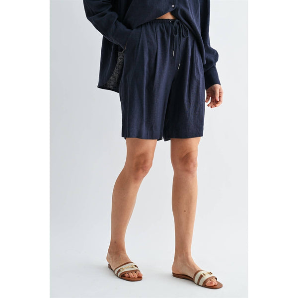 LINEN SHORTS: Navy / S-M-L(2-2-2) - Lulu Bella Boutique