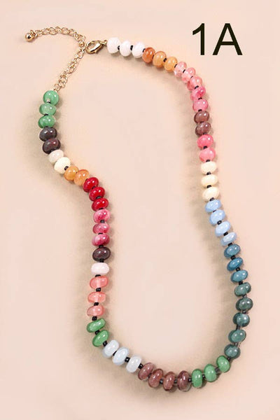 NATURAL AGATE GLASS SEMI PRECIOUS BEAD NECKLACE | 80N896: 3C - Lulu Bella Boutique