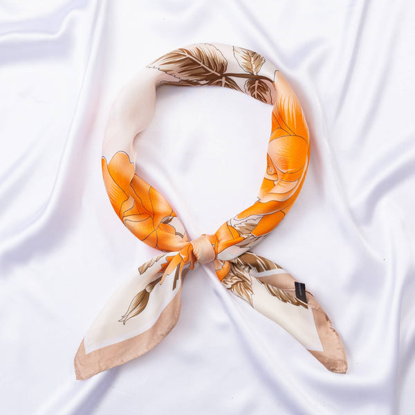 FLOWER SILKY BANDANA SQUARE NECK SCARF, DS 31169: YL - Lulu Bella Boutique