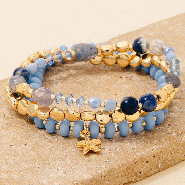 3Pc Pebble Stone Beaded Bracelet Set: GPK - Lulu Bella Boutique