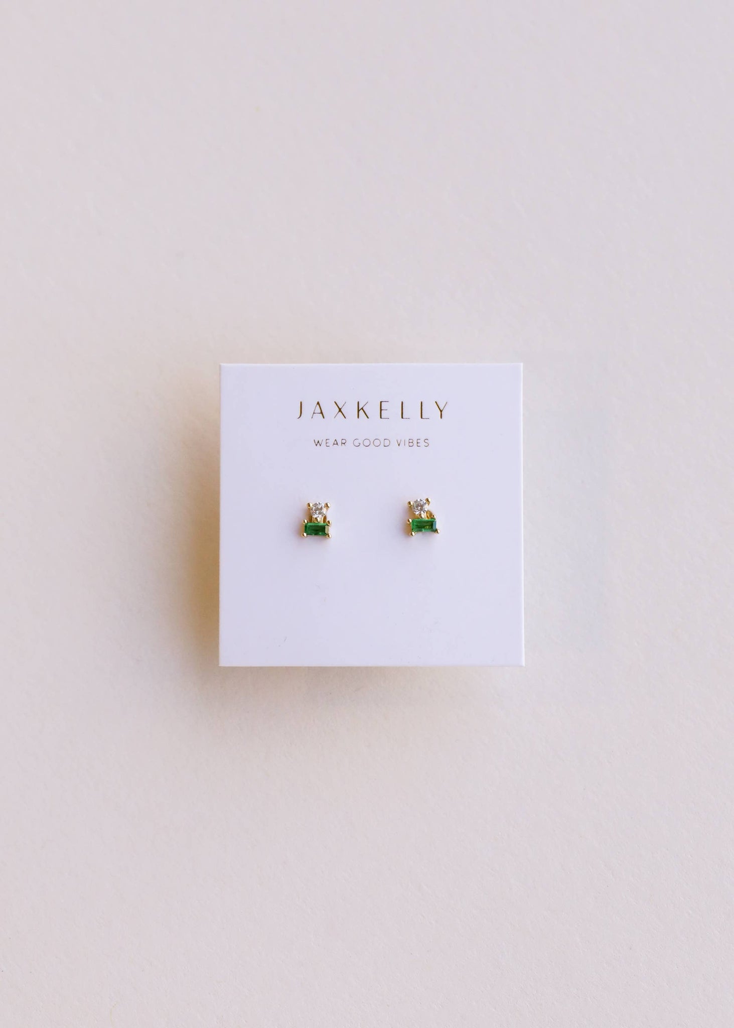 Double Stud Stack - Emerald - Gold Earrings - Lulu Bella Boutique