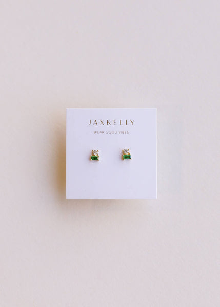 Double Stud Stack - Emerald - Gold Earrings - Lulu Bella Boutique