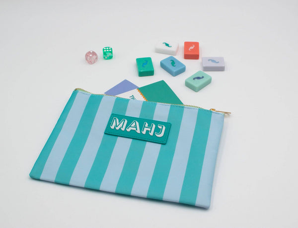 Premium Mahjong Card & Accessory Bag: Stripes- Purple & Green Card & Accessory Bag