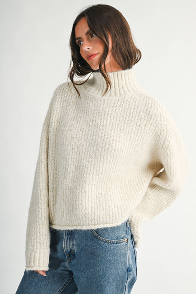 Soft Brushed Mock Neck Sweater: Almond Milk