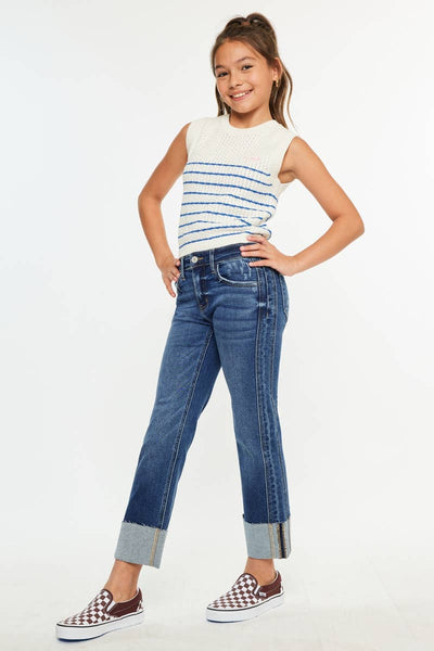 YOUTH MID RISE CROP STRAIGHT-YC7478D: DARK / 6 - Lulu Bella Boutique