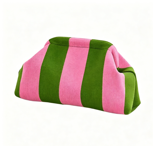 Stripe Knit Cosmetic Bag Checkered Knit Clutch: GPink / M - Lulu Bella Boutique