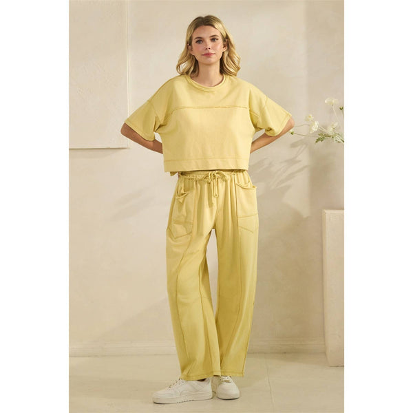 Cropped Lounge Set: Yellow / M - Lulu Bella Boutique