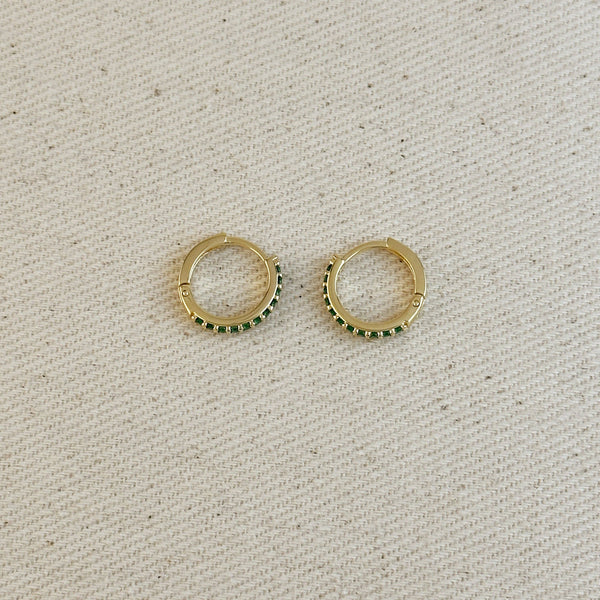 18k Gold Filled Colored CZ Hoop Earrings: Emerald - Lulu Bella Boutique