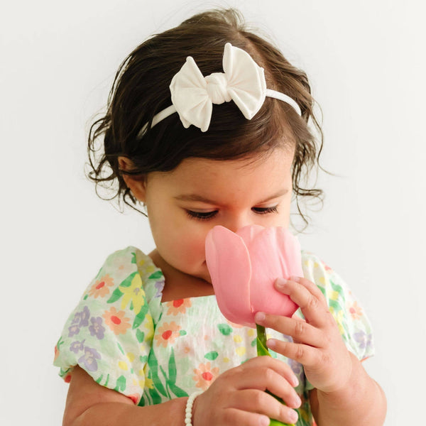 Baby Bling® Baby FAB® Skinny soft nylon bow headband: Sage - Lulu Bella Boutique