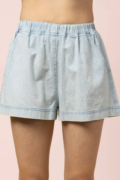 VJT80091SET-VERY JEAN Washed Denim Swing Top & Shorts Set: LT INDIGO / S-M-L/2-2-2 - Lulu Bella Boutique