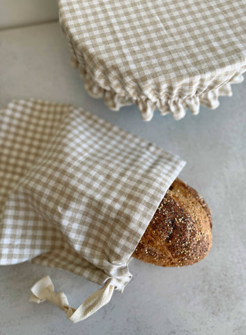Wheat Check Bread Makers Set- bread bag and cover