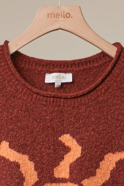 Spiral Sun Embroidered Sweater: Brick