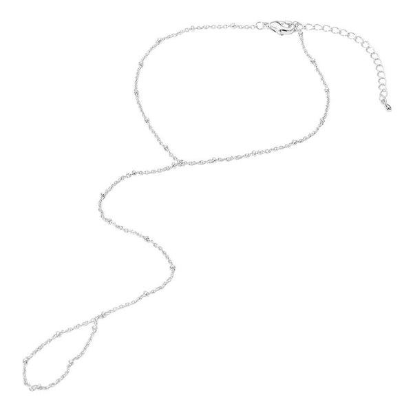 Delicate Beaded Hand Chain Bracelet: Rhodium - Lulu Bella Boutique