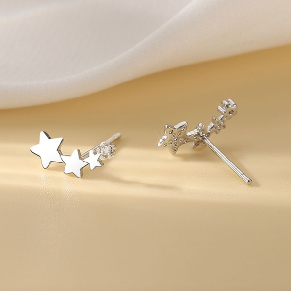 E066 star stud earrings, silver stud, star earring, climber