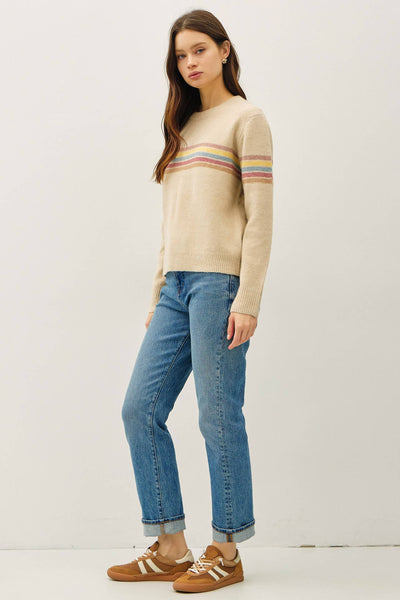 MULTIPLE COLOR STRIPED SWEATER: TAUPE / S - Lulu Bella Boutique