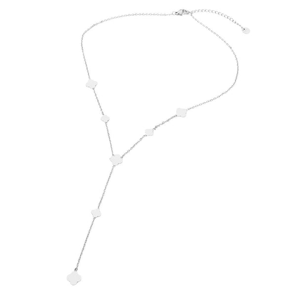 SECRET BOX_Stainless Steel Quatrefoil Charm Station Link Y Shaped Necklace: Gold - Lulu Bella Boutique