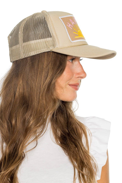 Happy Sun Trucker Hat in Tan: Tan - Lulu Bella Boutique