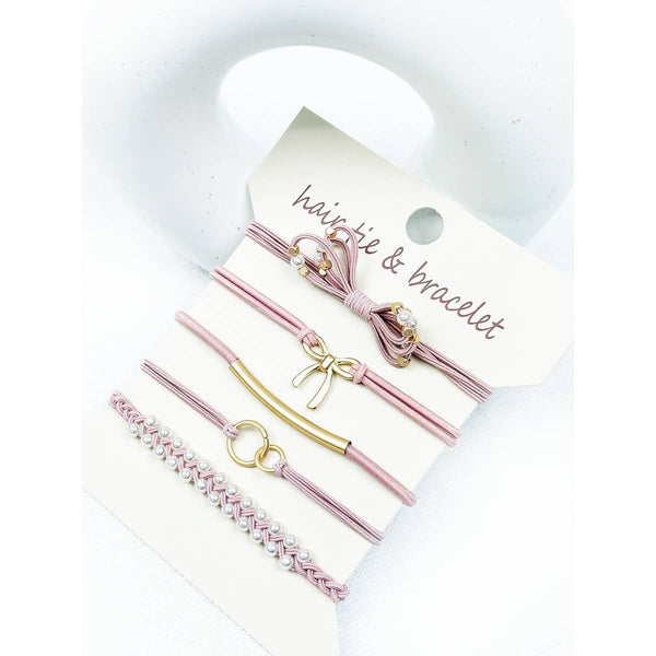Boho Inspired BOW Theme Hair Tie Bracelets: DUSTY PINK / ONE(6) - Lulu Bella Boutique