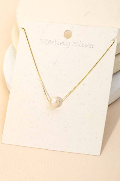 Sterling Silver Pearl Charm Necklace: G - Lulu Bella Boutique