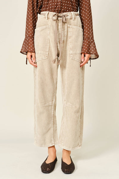BARREL CORDUROY PANTS WITH EYELET WAIST: DOVE