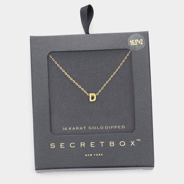 SECRET BOX_14K Gold Dipped Initial Monogram Pendant Necklace: ~K~ - Lulu Bella Boutique