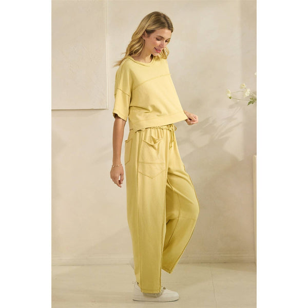 Cropped Lounge Set: Yellow / M - Lulu Bella Boutique