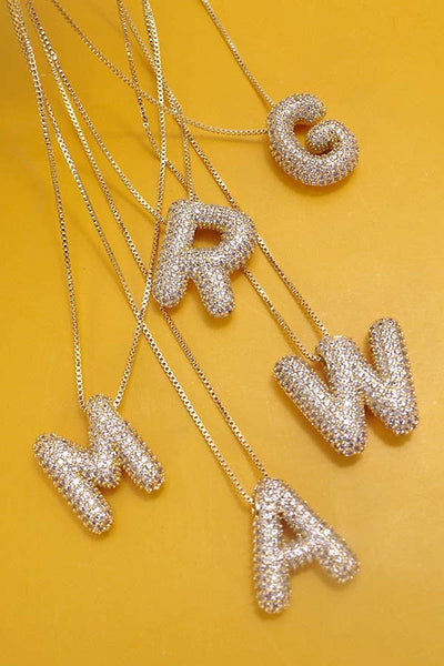 INITIAL PAVE RHINESTONE BUBBLE BALLOON NECKLACE | 80N751: N