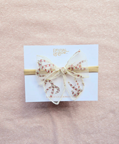 Mini Fable Bow on Headband • Sheer Candy Cane