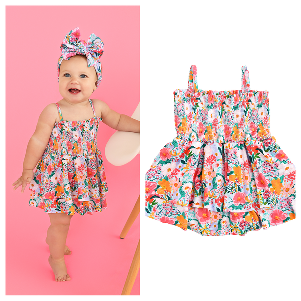 Cecelia Floral SMOCKED TIERED TUTU Baby Clothes Dress Outfit