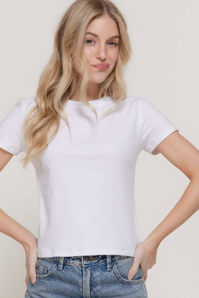 Short Slv Crew Neck Rib Tee: OFF WHITE / 2-2-2(S-M-L) - Lulu Bella Boutique