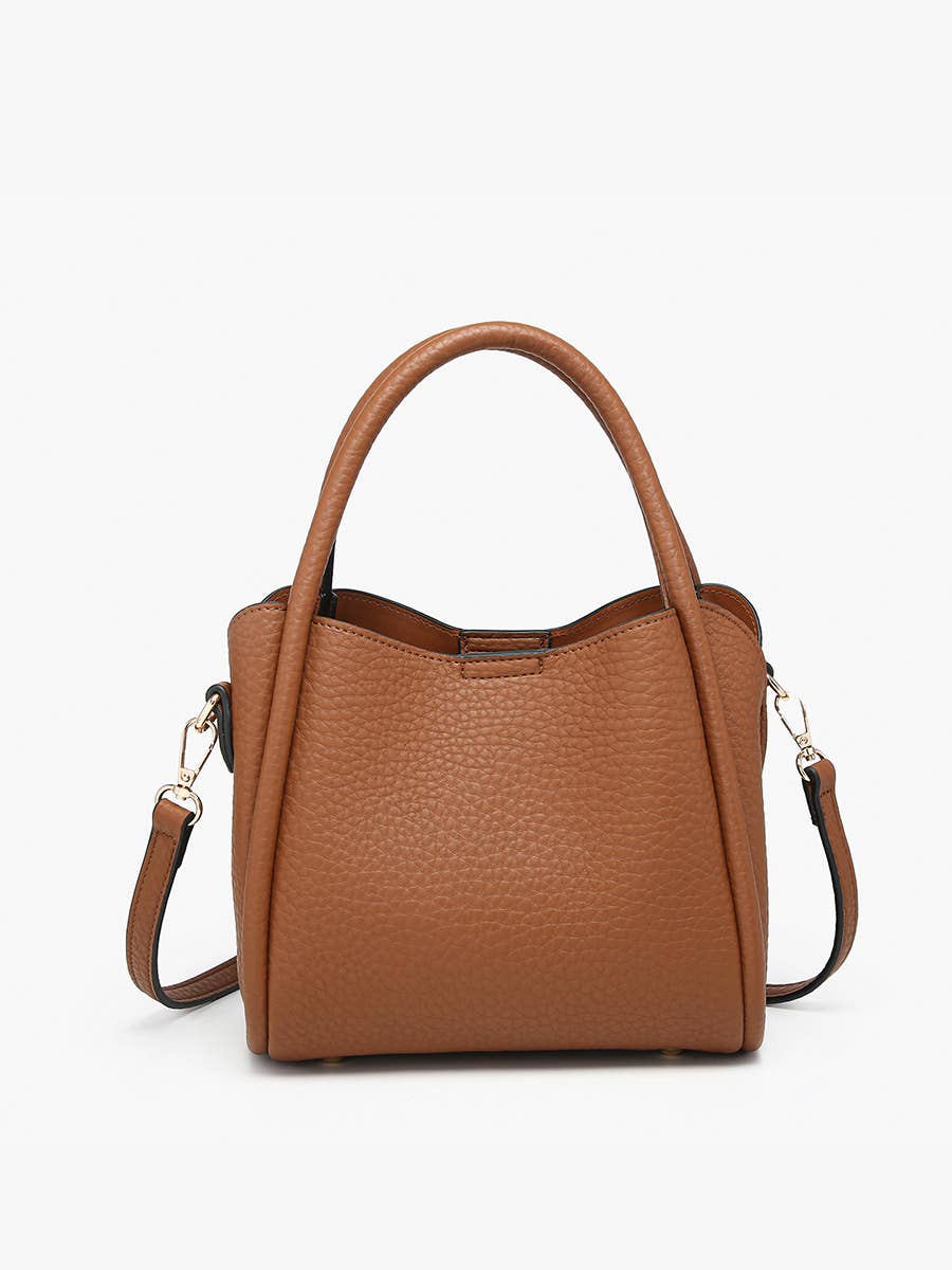 M2533 Ruby 3-Compartment Satchel w/ Dual Handles: Brown - Lulu Bella Boutique