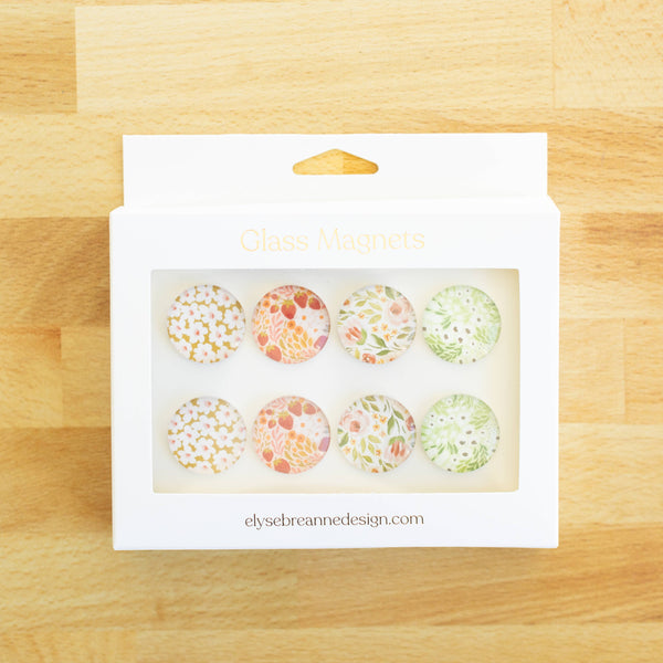 Glass Magnets, Box Set of 8 Floral Magnets: Summer Tones - Lulu Bella Boutique