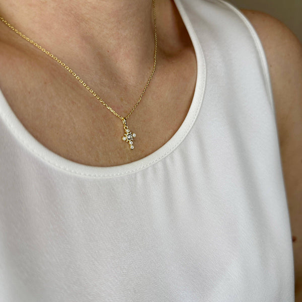 18k Gold Filled Bezel Cross CZ Necklace - Lulu Bella Boutique