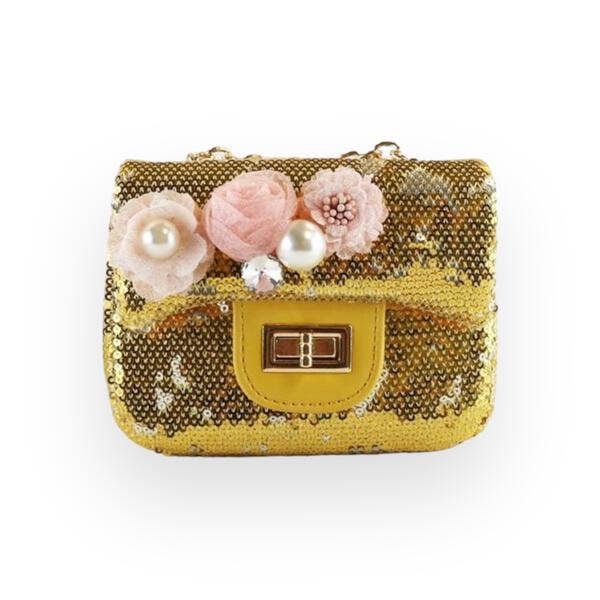 B1301 Floral Appliques Sequin Purse (5 Colors): Purple