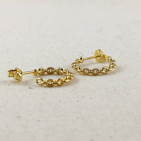 18k Gold Filled Crafted Chain C-Hoop Earrings: 16mm - Lulu Bella Boutique