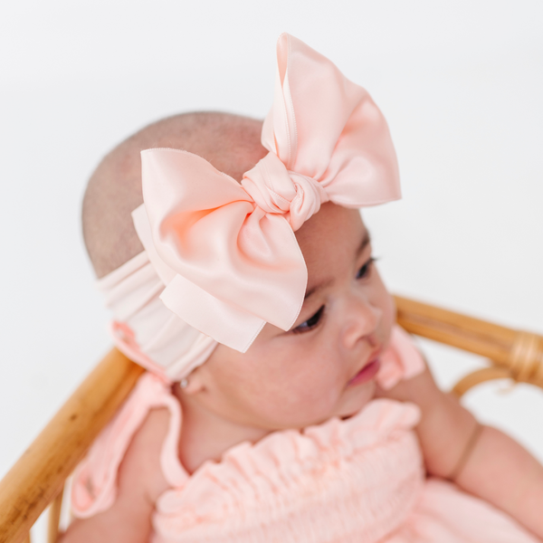 Baby Bling® Satin FAB® soft nylon headband with satin bow: Mushroom - Lulu Bella Boutique
