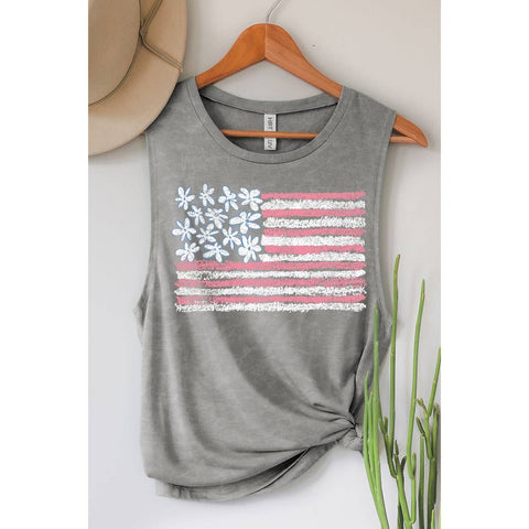 AMERICAN FLAG MINERAL GRAPHIC TANK TOP: Mineral  grey / L - Lulu Bella Boutique