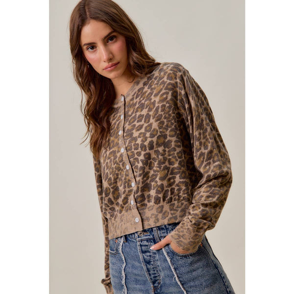 WASHED INSPIRED LEOPARD PRINT SWEATER CARDIGAN: LEOPARD / S - Lulu Bella Boutique